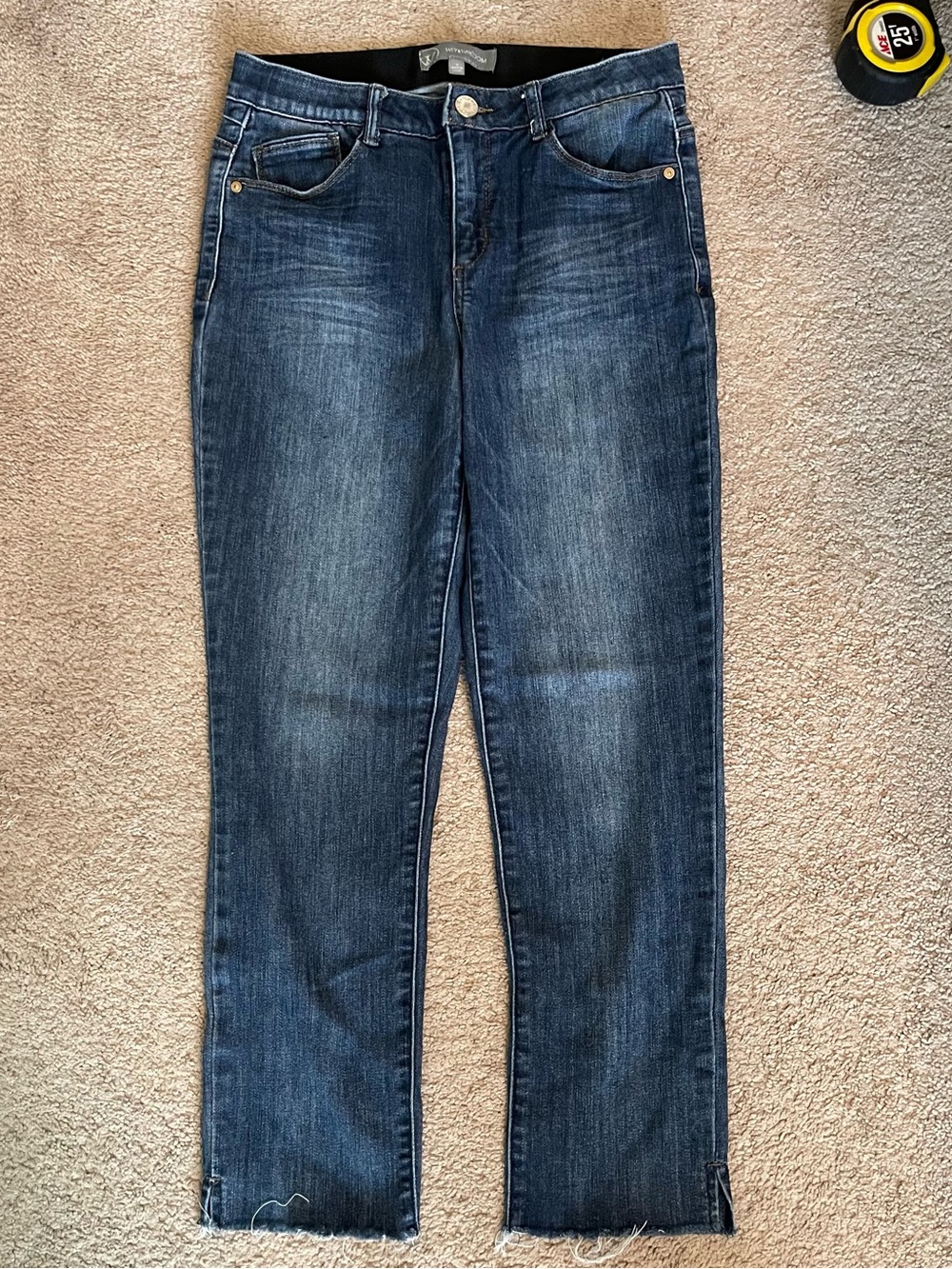 Wit & Wisdom Indigo Blue Mid-Rise Cropped Straight Raw-Hem Jeans | Size 6